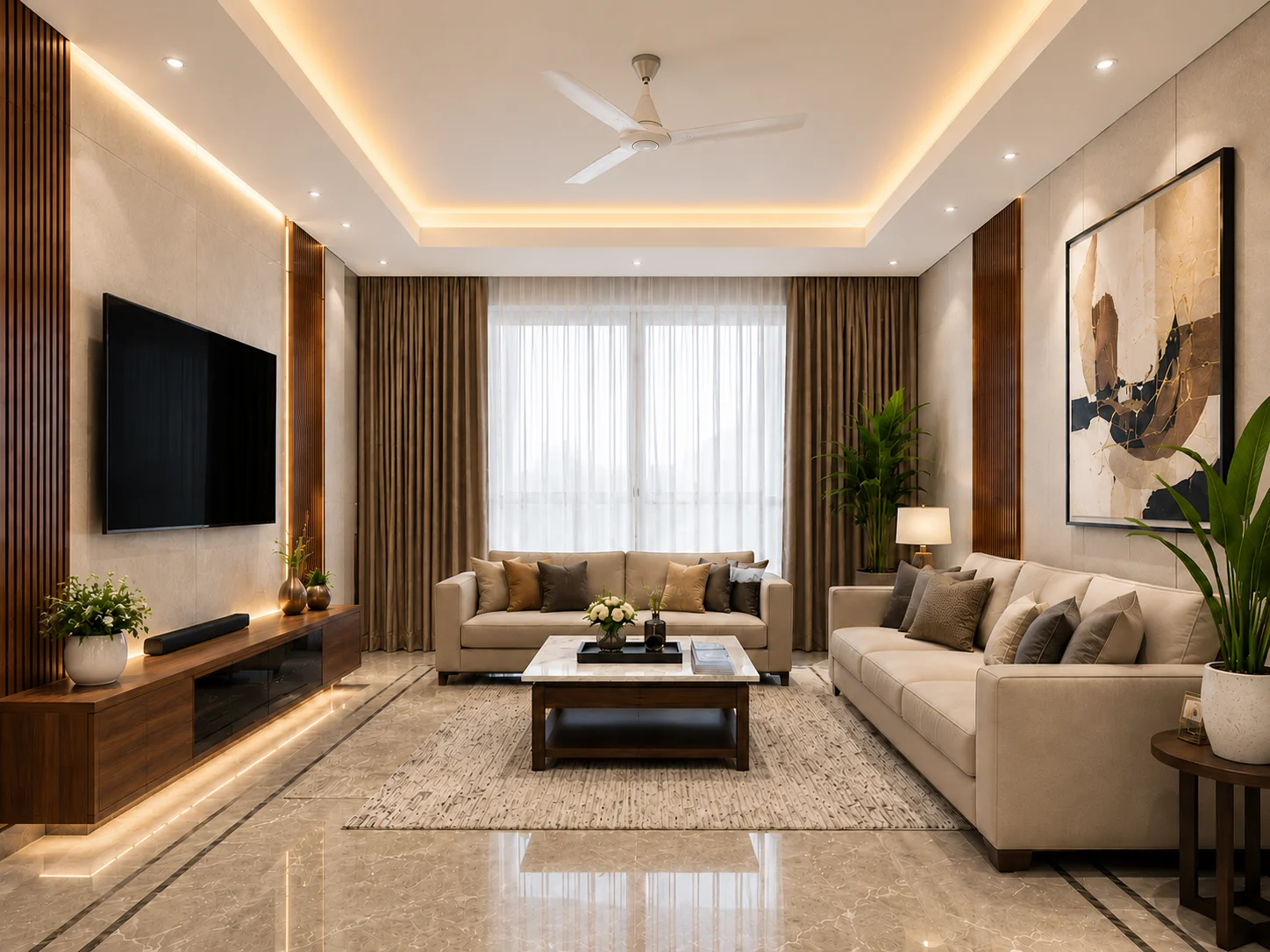 Warm Wood Panel Living Room