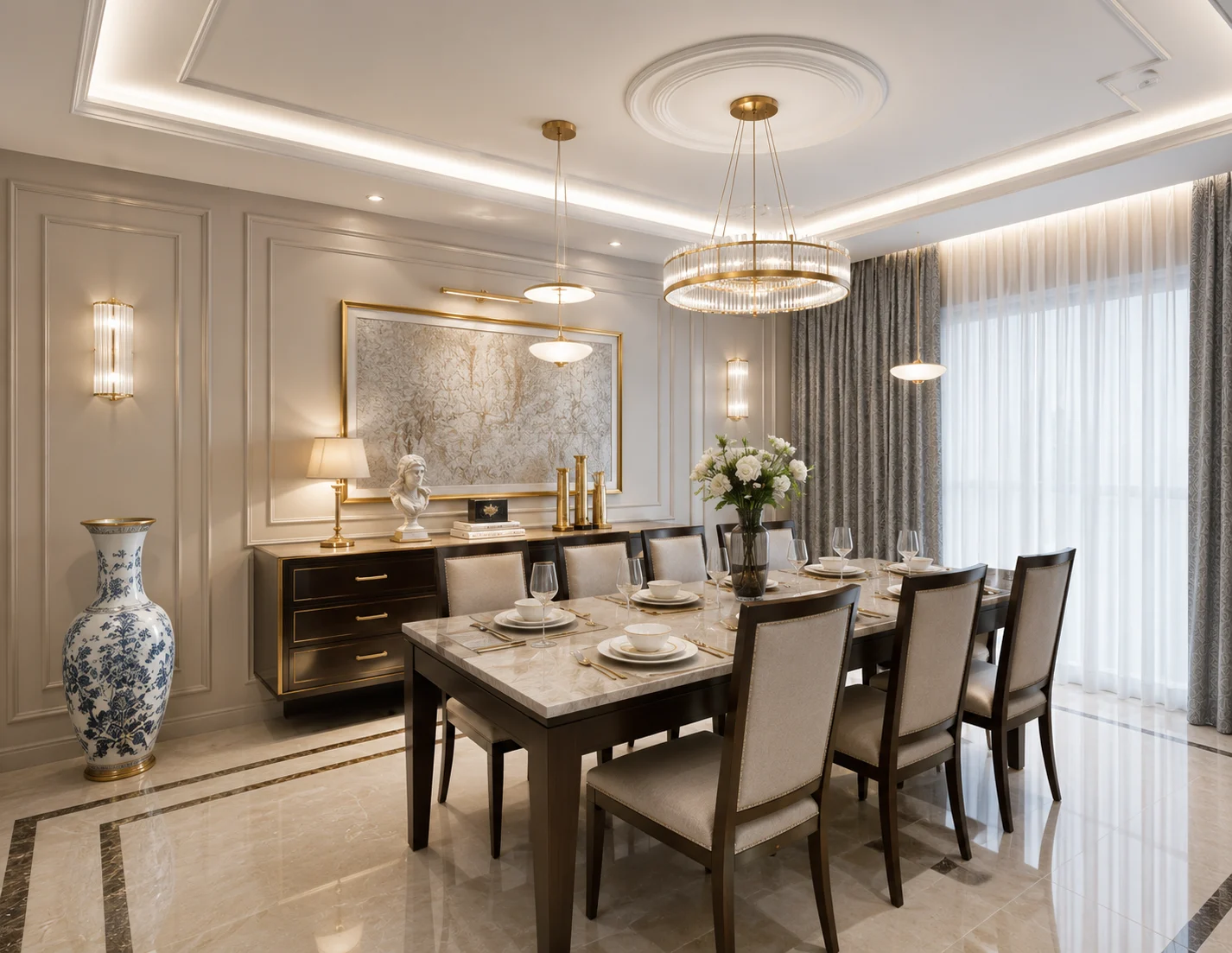 Beige & Gold Dining Room